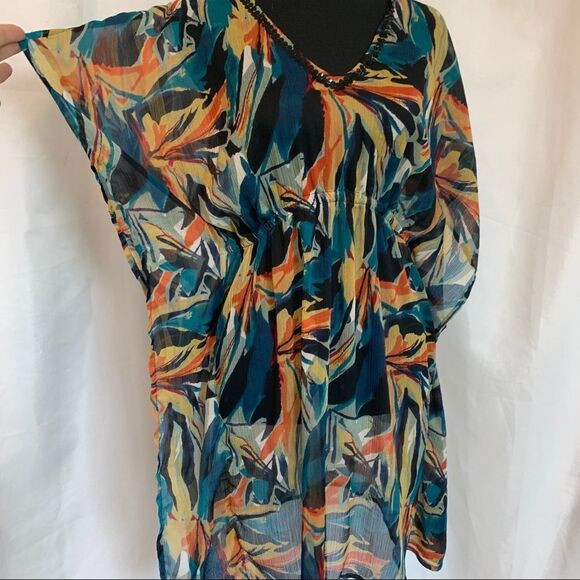 Jessica kimono Kaftan dress beach coverup chiffon short sleeve tropical sequin🔥 - Picture 3 of 12